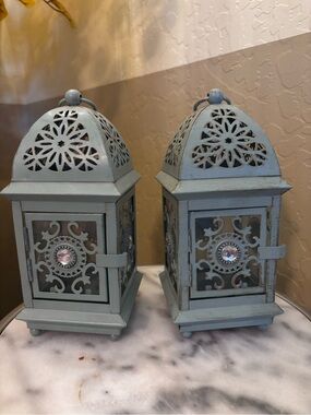 Pier 1 Imports Decorative Metal Lanterns with Crystal Accent - Set of 2
